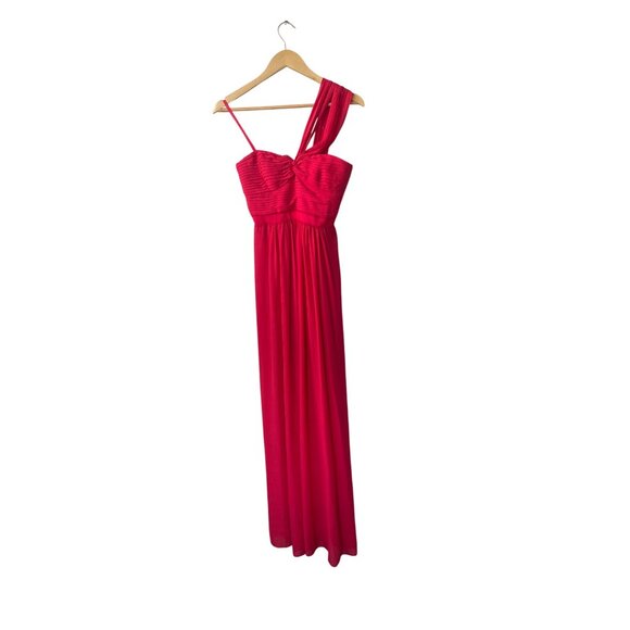 BCBGMaxAzria Red Formal Maxi Dress Sz 0 Ruffle Chiffon Holiday Event Prom Party - Picture 4 of 11